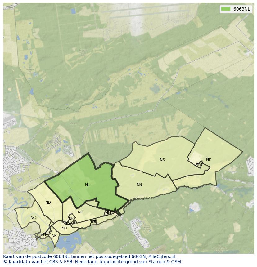 Afbeelding van het postcodegebied 6063 NL op de kaart.