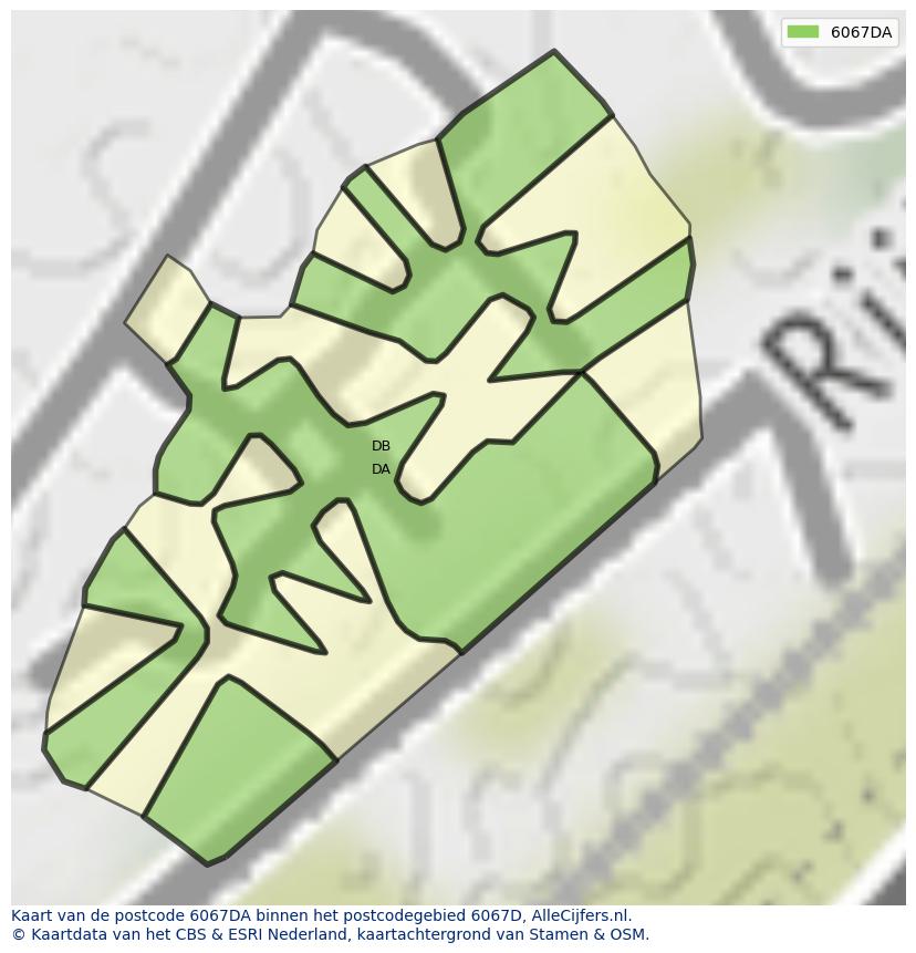 Afbeelding van het postcodegebied 6067 DA op de kaart.