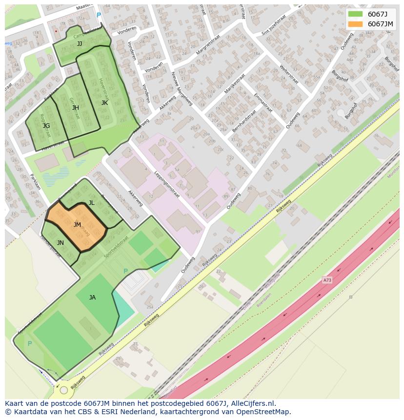 Afbeelding van het postcodegebied 6067 JM op de kaart.