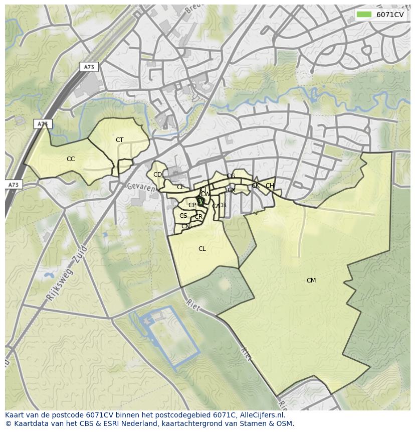 Afbeelding van het postcodegebied 6071 CV op de kaart.