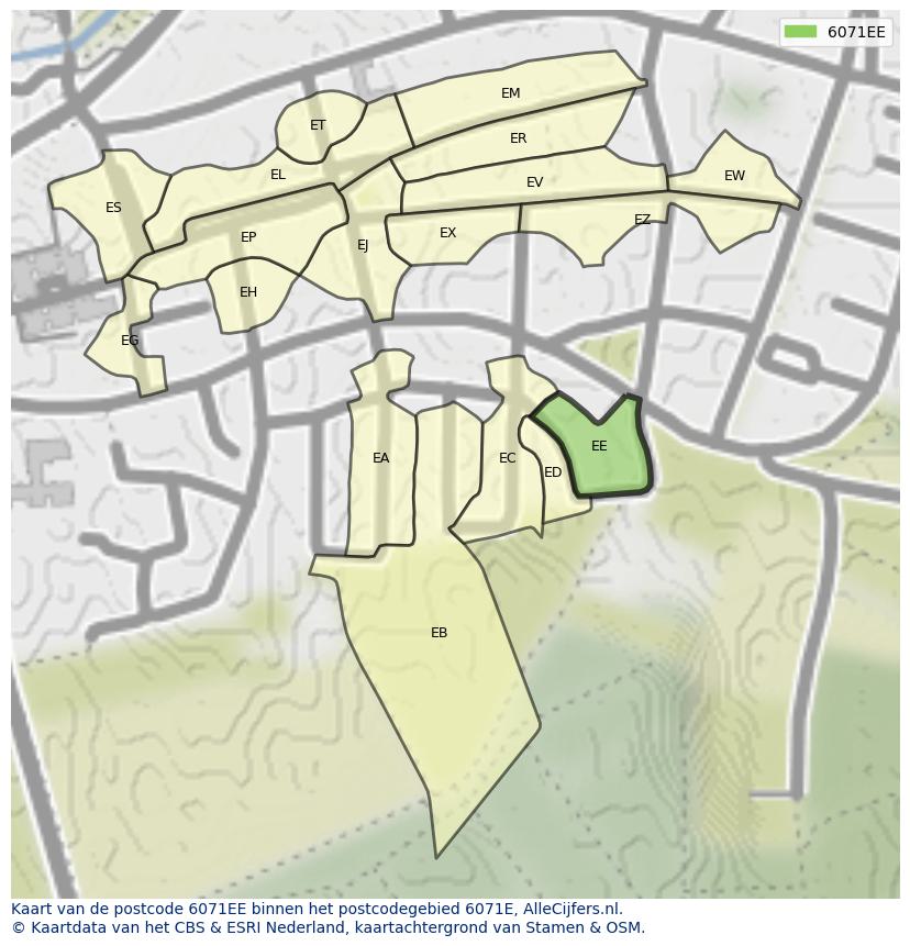 Afbeelding van het postcodegebied 6071 EE op de kaart.