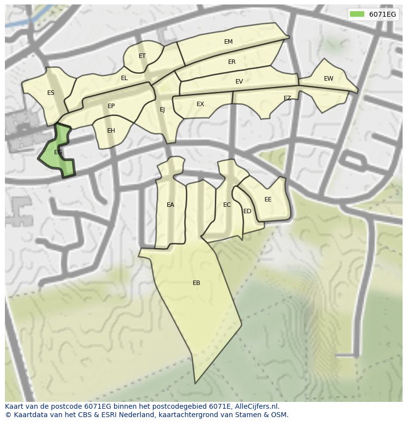 Afbeelding van het postcodegebied 6071 EG op de kaart.