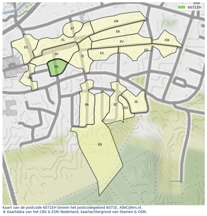 Afbeelding van het postcodegebied 6071 EH op de kaart.