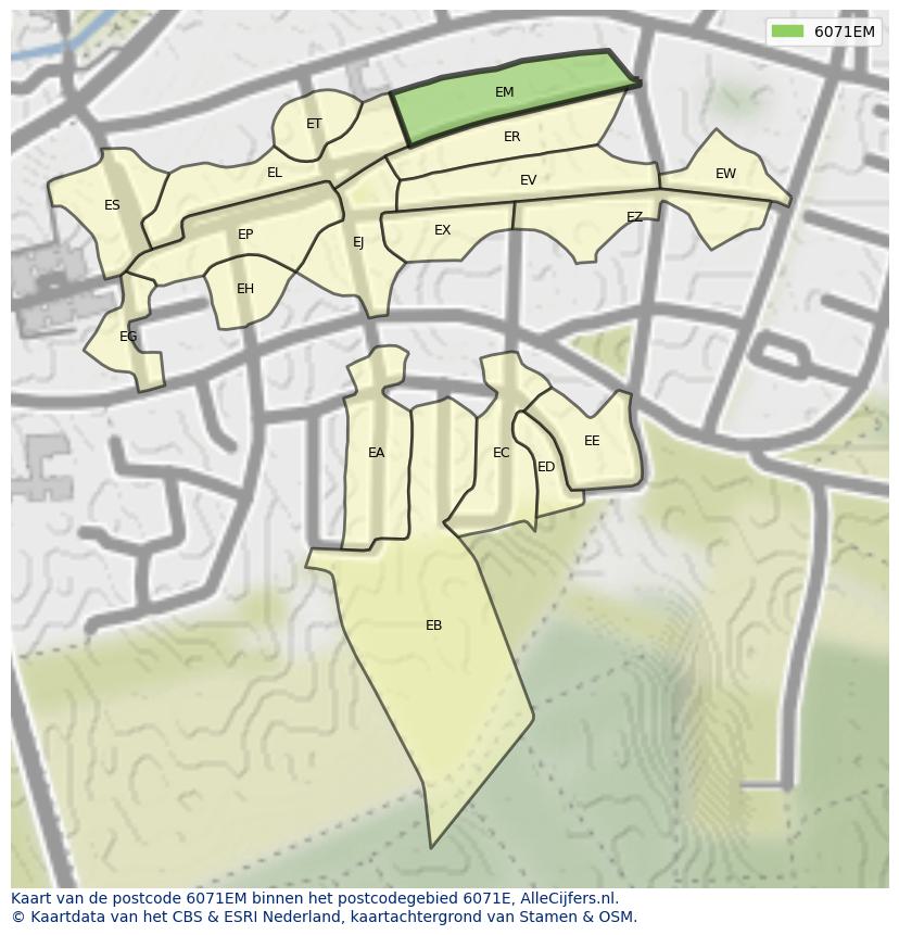 Afbeelding van het postcodegebied 6071 EM op de kaart.