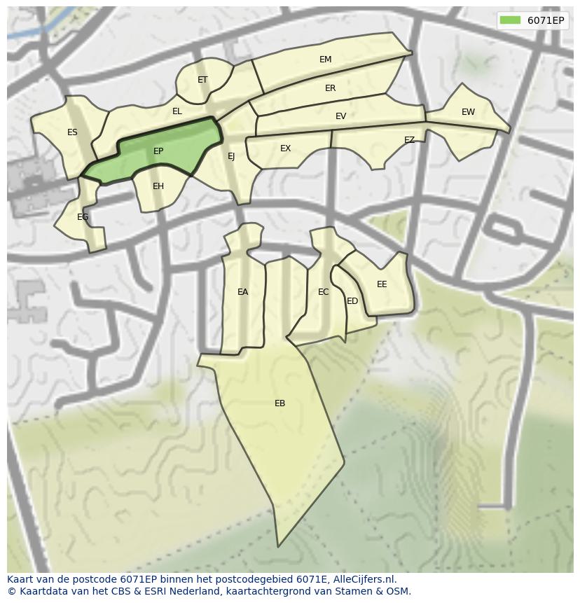 Afbeelding van het postcodegebied 6071 EP op de kaart.