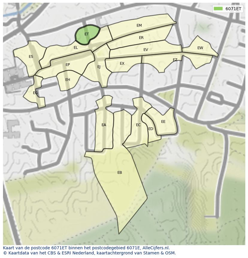 Afbeelding van het postcodegebied 6071 ET op de kaart.