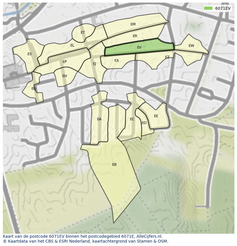Afbeelding van het postcodegebied 6071 EV op de kaart.