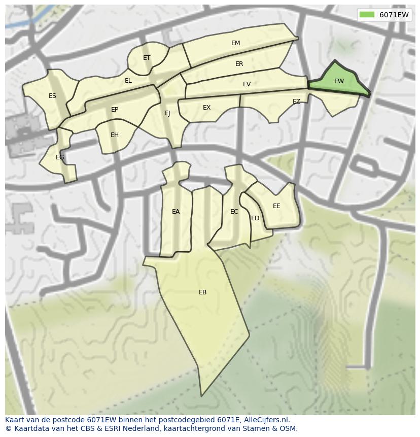 Afbeelding van het postcodegebied 6071 EW op de kaart.