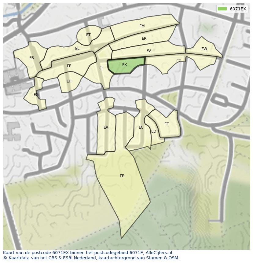 Afbeelding van het postcodegebied 6071 EX op de kaart.