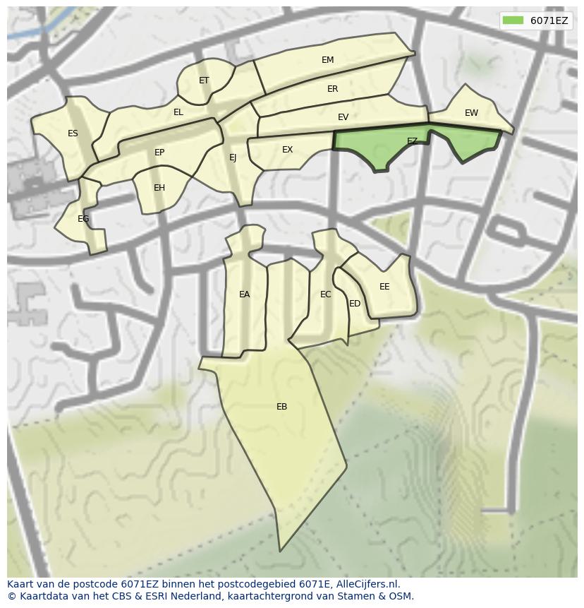 Afbeelding van het postcodegebied 6071 EZ op de kaart.