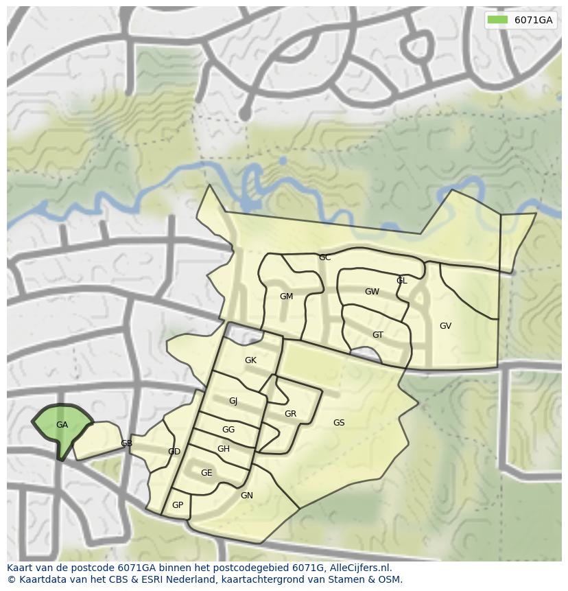Afbeelding van het postcodegebied 6071 GA op de kaart.