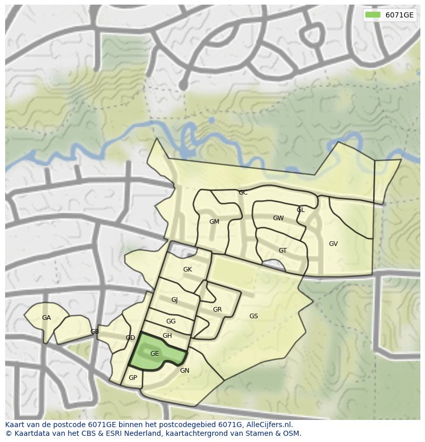 Afbeelding van het postcodegebied 6071 GE op de kaart.
