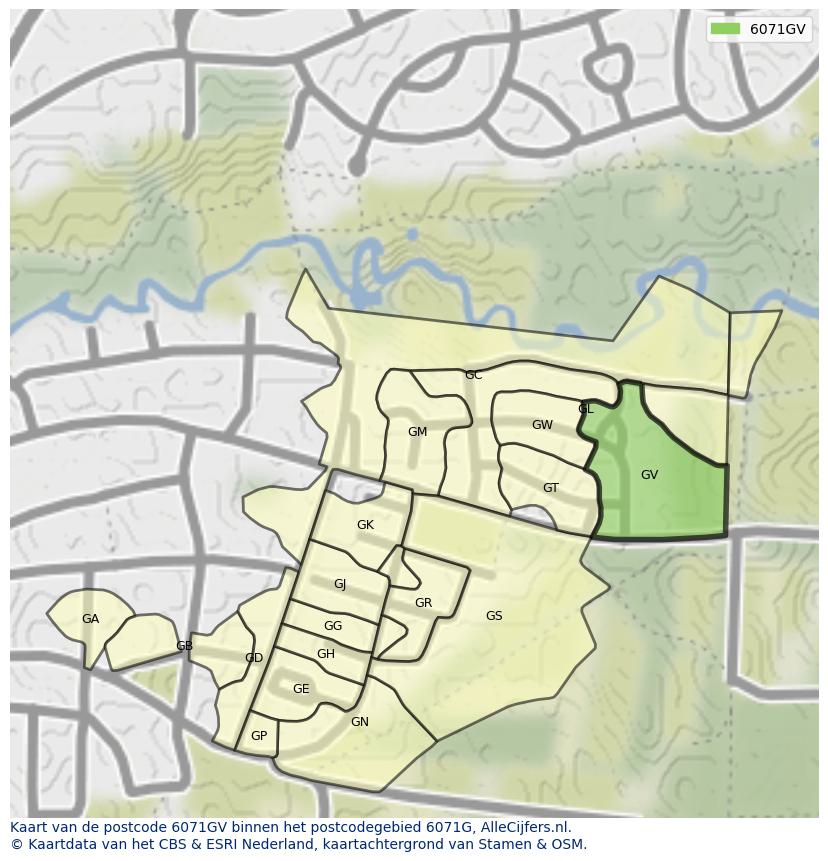 Afbeelding van het postcodegebied 6071 GV op de kaart.