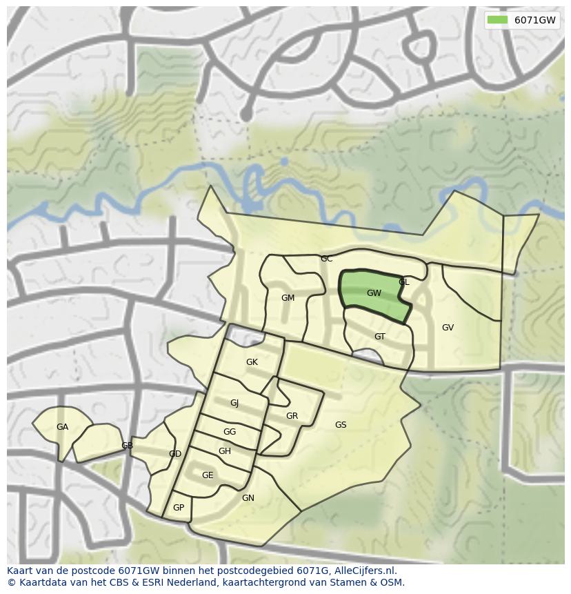 Afbeelding van het postcodegebied 6071 GW op de kaart.