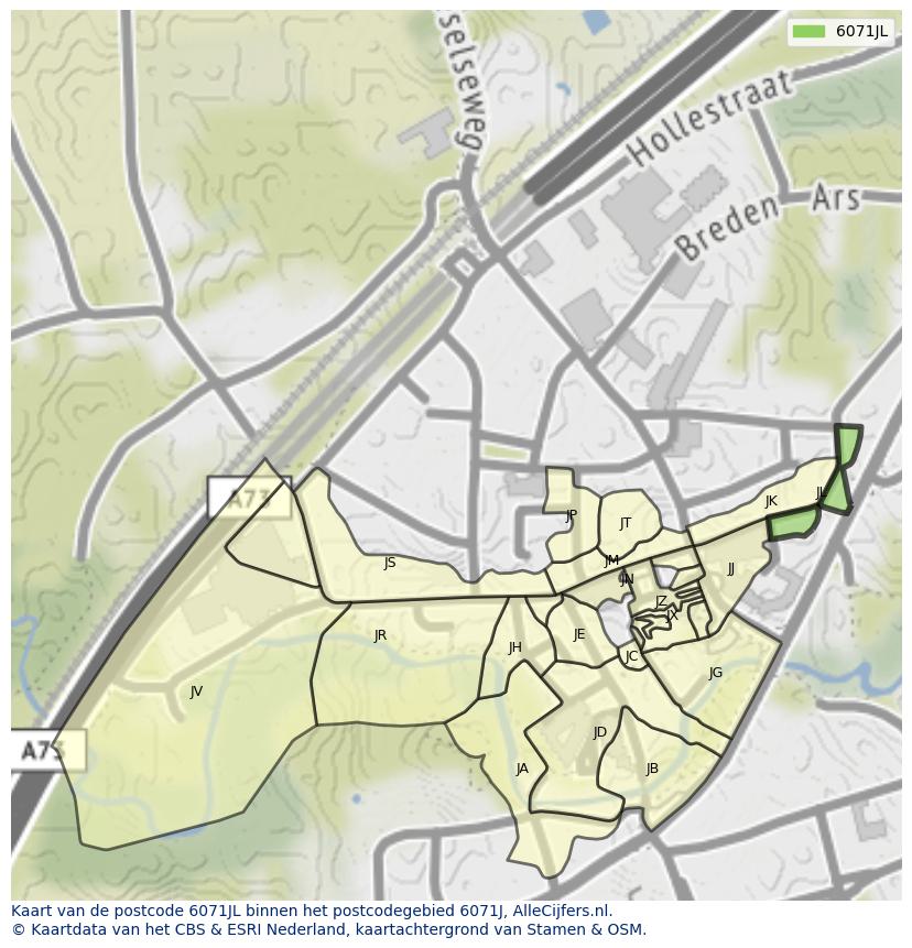 Afbeelding van het postcodegebied 6071 JL op de kaart.