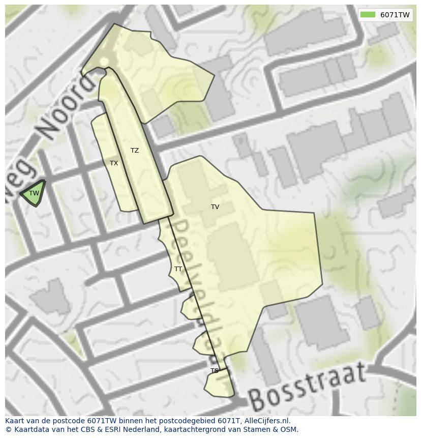 Afbeelding van het postcodegebied 6071 TW op de kaart.