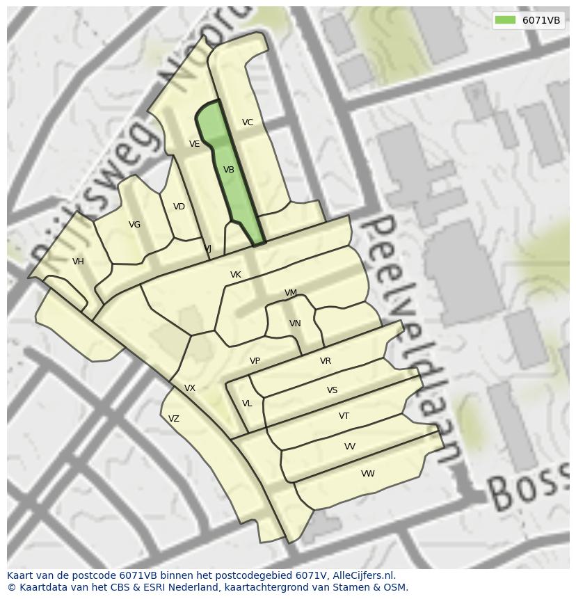 Afbeelding van het postcodegebied 6071 VB op de kaart.