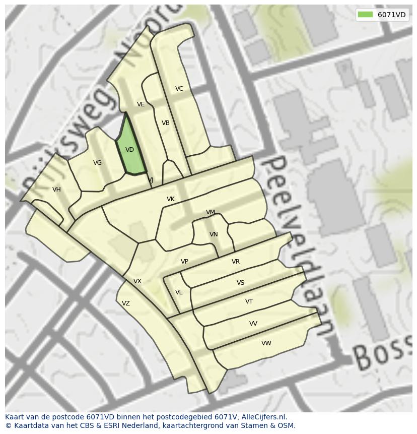 Afbeelding van het postcodegebied 6071 VD op de kaart.