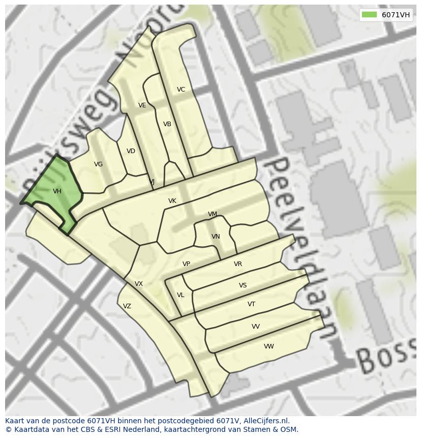 Afbeelding van het postcodegebied 6071 VH op de kaart.