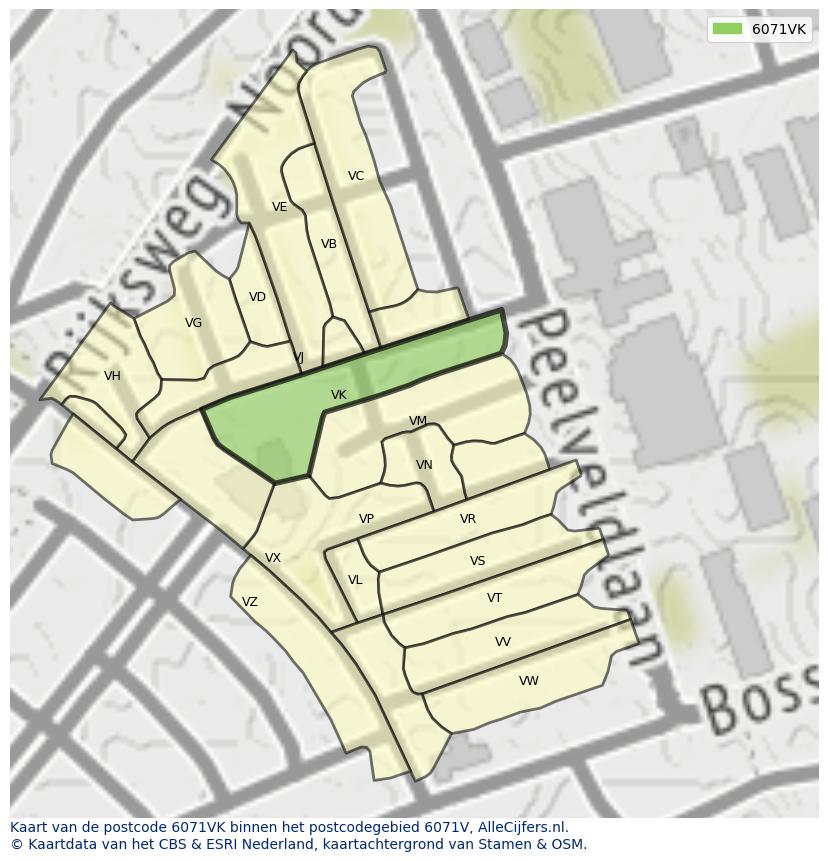 Afbeelding van het postcodegebied 6071 VK op de kaart.