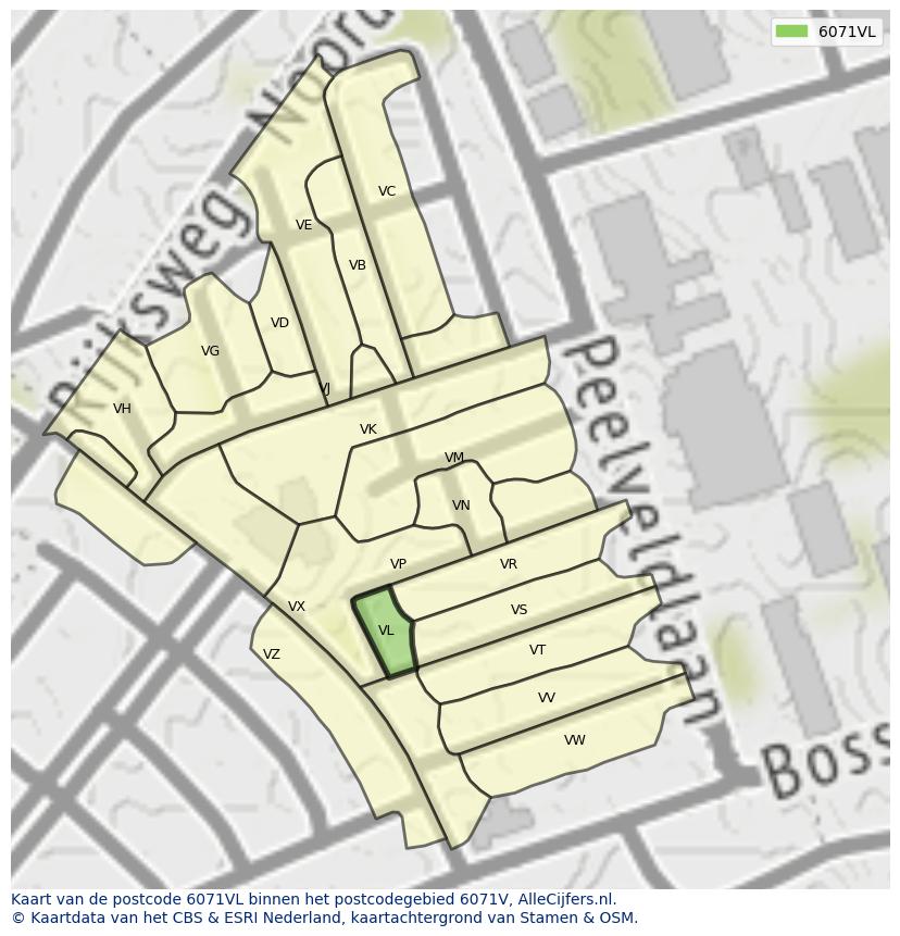 Afbeelding van het postcodegebied 6071 VL op de kaart.