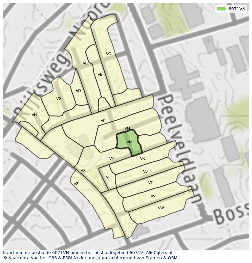 Afbeelding van het postcodegebied 6071 VN op de kaart.