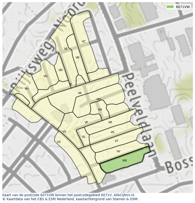 Afbeelding van het postcodegebied 6071 VW op de kaart.