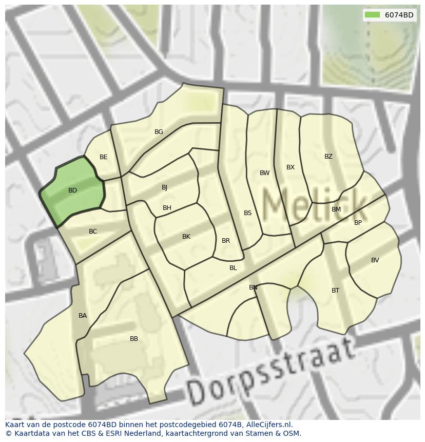 Afbeelding van het postcodegebied 6074 BD op de kaart.