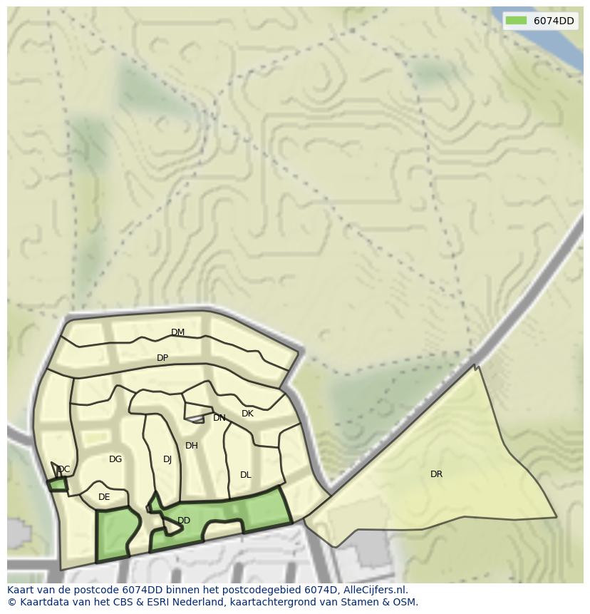Afbeelding van het postcodegebied 6074 DD op de kaart.
