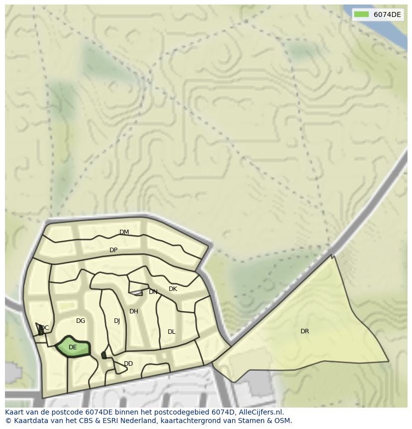 Afbeelding van het postcodegebied 6074 DE op de kaart.