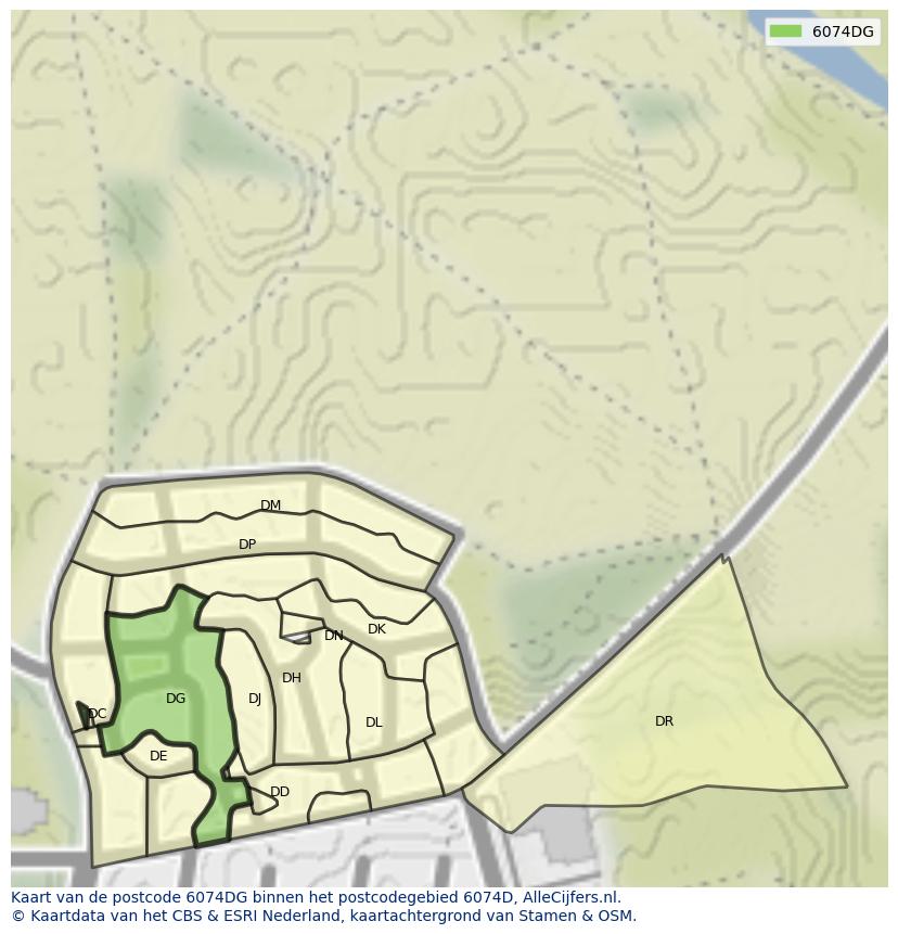 Afbeelding van het postcodegebied 6074 DG op de kaart.