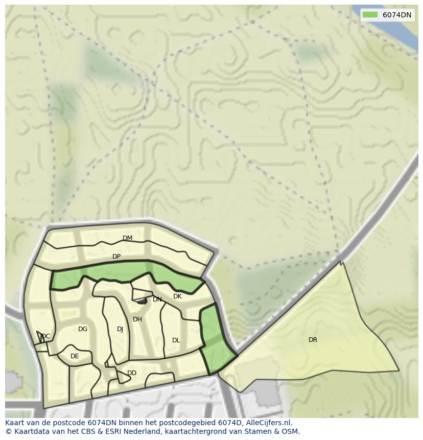 Afbeelding van het postcodegebied 6074 DN op de kaart.