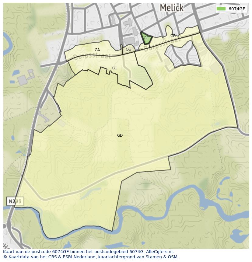 Afbeelding van het postcodegebied 6074 GE op de kaart.