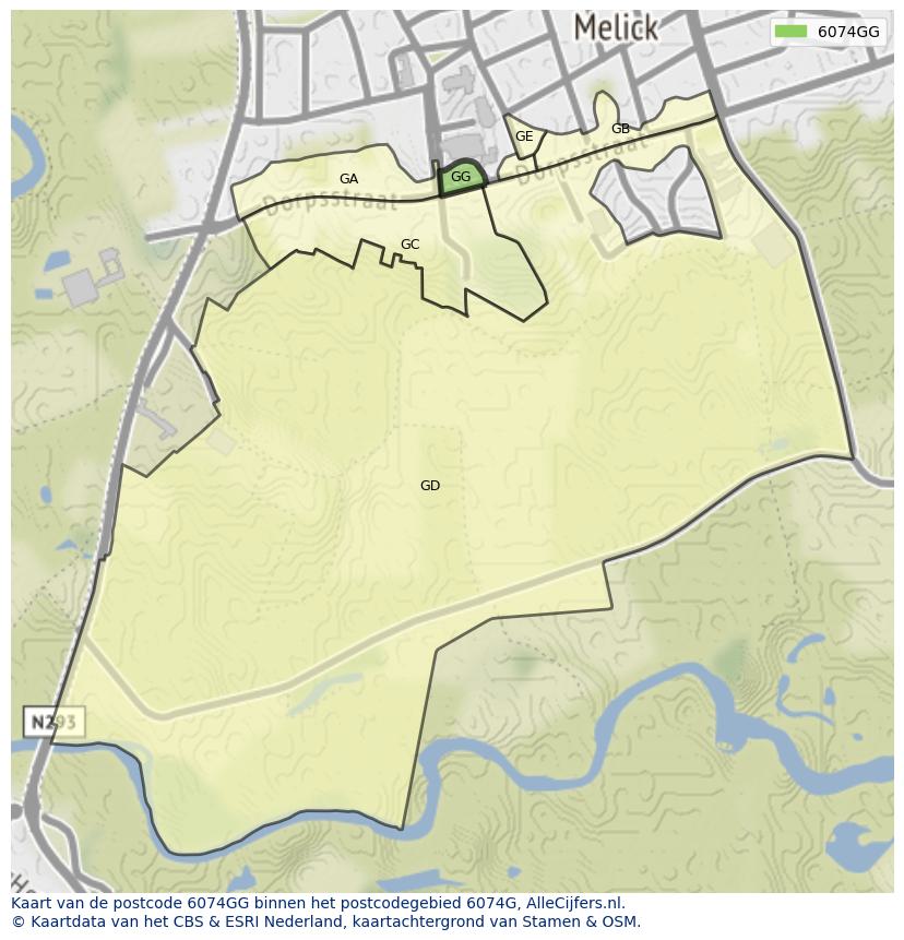 Afbeelding van het postcodegebied 6074 GG op de kaart.