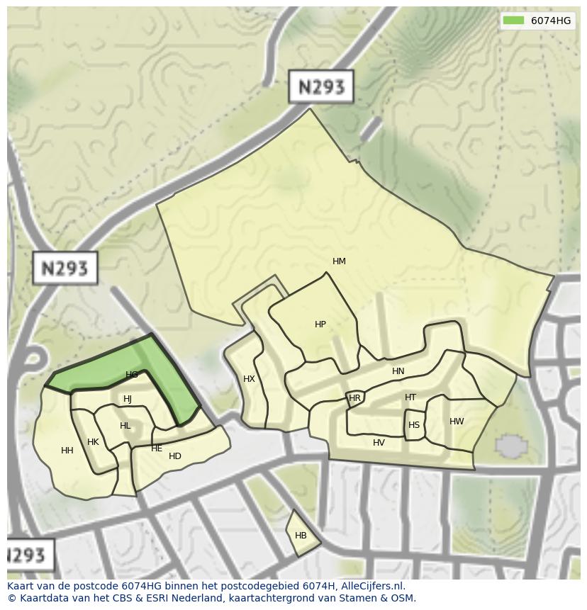 Afbeelding van het postcodegebied 6074 HG op de kaart.