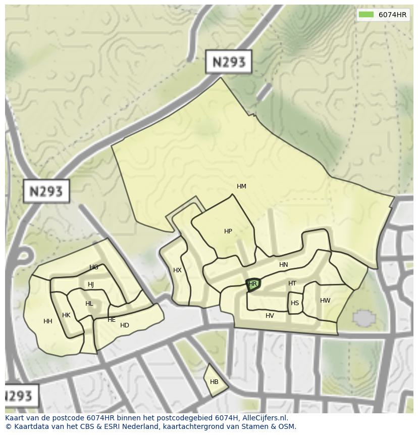 Afbeelding van het postcodegebied 6074 HR op de kaart.