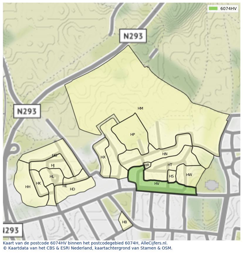 Afbeelding van het postcodegebied 6074 HV op de kaart.