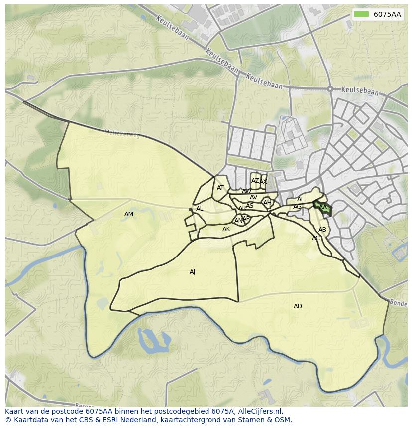 Afbeelding van het postcodegebied 6075 AA op de kaart.