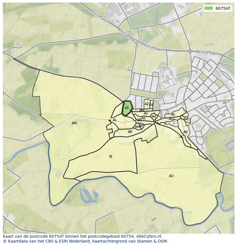 Afbeelding van het postcodegebied 6075 AT op de kaart.