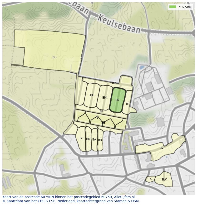 Afbeelding van het postcodegebied 6075 BN op de kaart.
