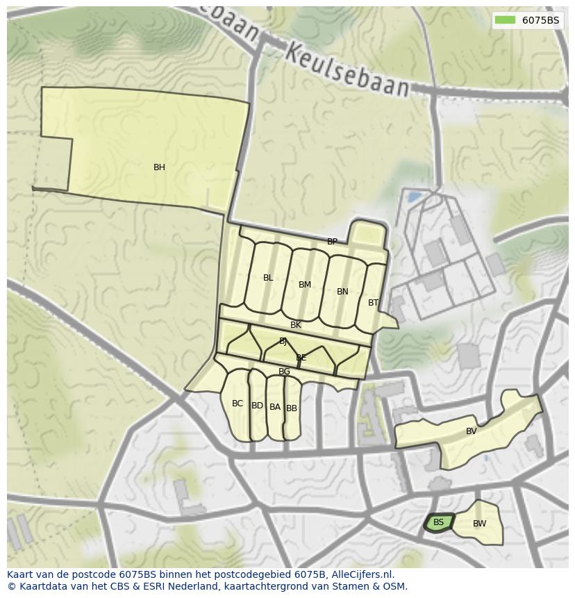 Afbeelding van het postcodegebied 6075 BS op de kaart.