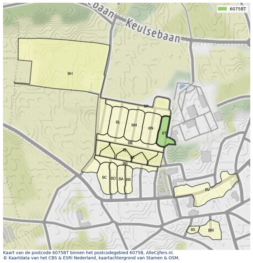 Afbeelding van het postcodegebied 6075 BT op de kaart.