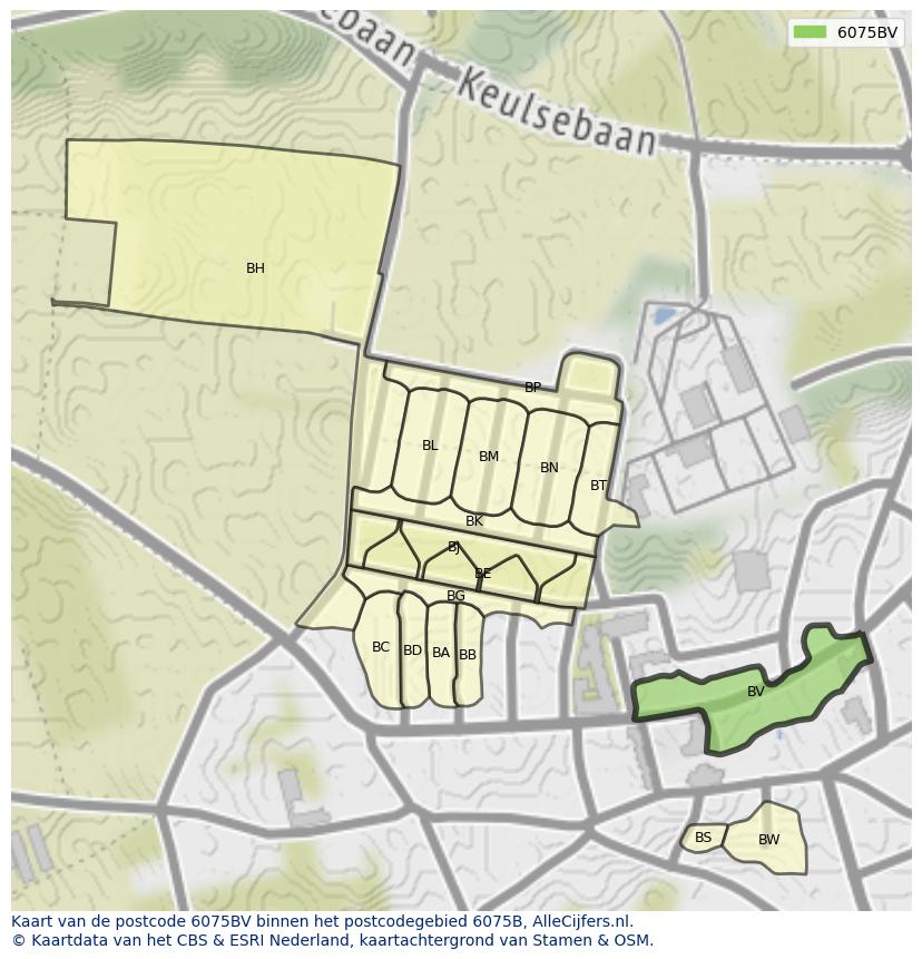 Afbeelding van het postcodegebied 6075 BV op de kaart.