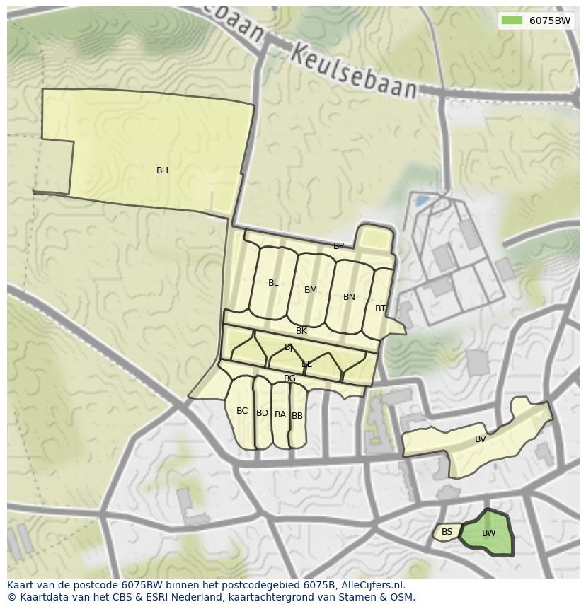 Afbeelding van het postcodegebied 6075 BW op de kaart.