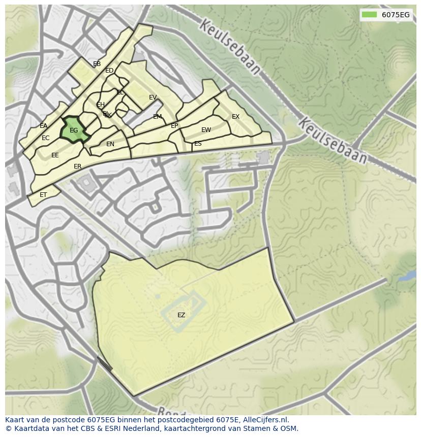 Afbeelding van het postcodegebied 6075 EG op de kaart.
