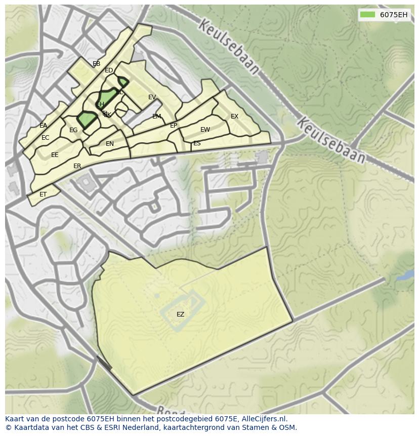 Afbeelding van het postcodegebied 6075 EH op de kaart.