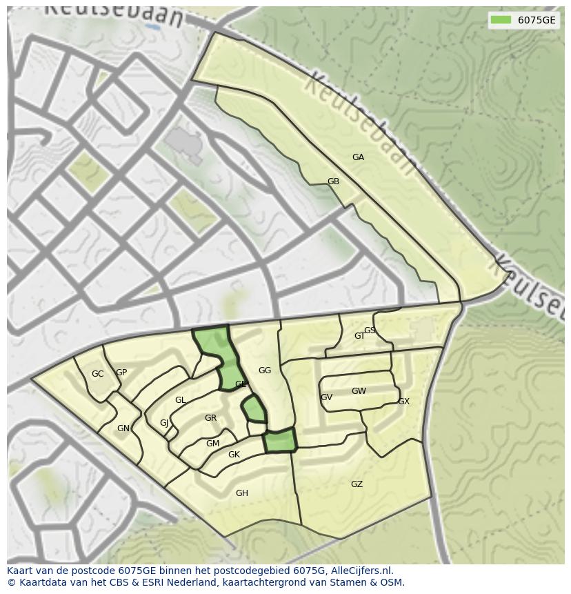 Afbeelding van het postcodegebied 6075 GE op de kaart.