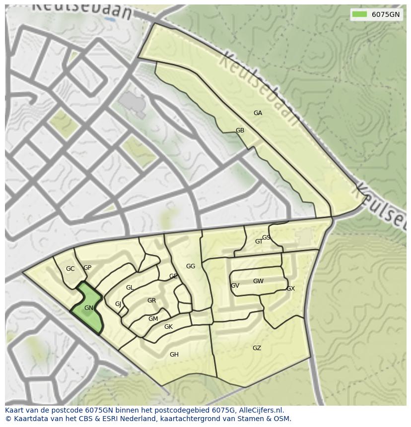 Afbeelding van het postcodegebied 6075 GN op de kaart.