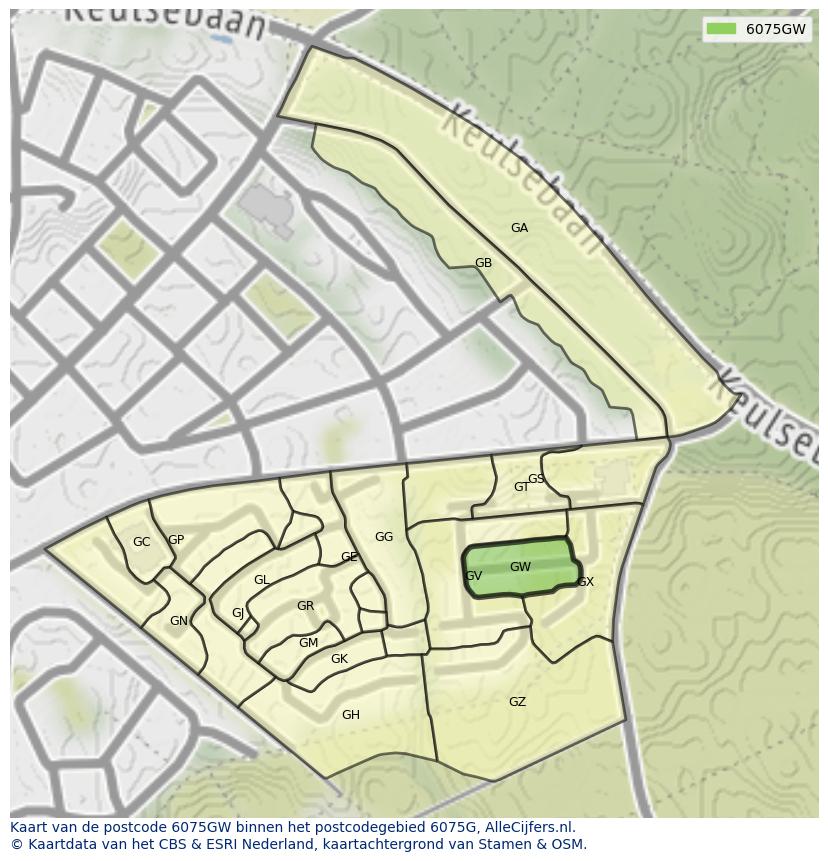 Afbeelding van het postcodegebied 6075 GW op de kaart.