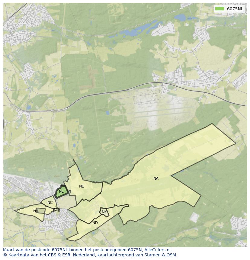 Afbeelding van het postcodegebied 6075 NL op de kaart.